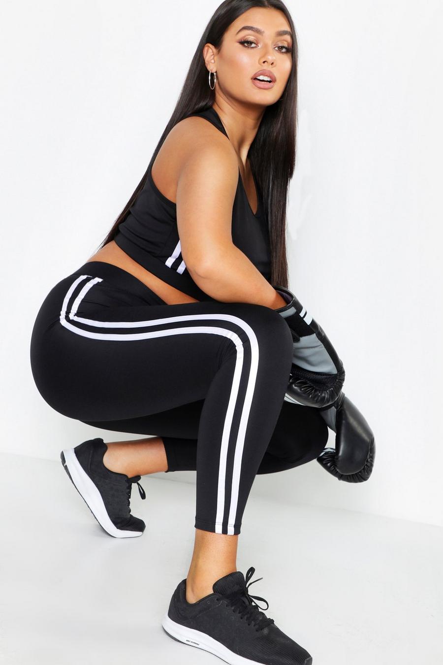 Black Plus Activewear Side Stripe Running Gym Leggings image number 1
