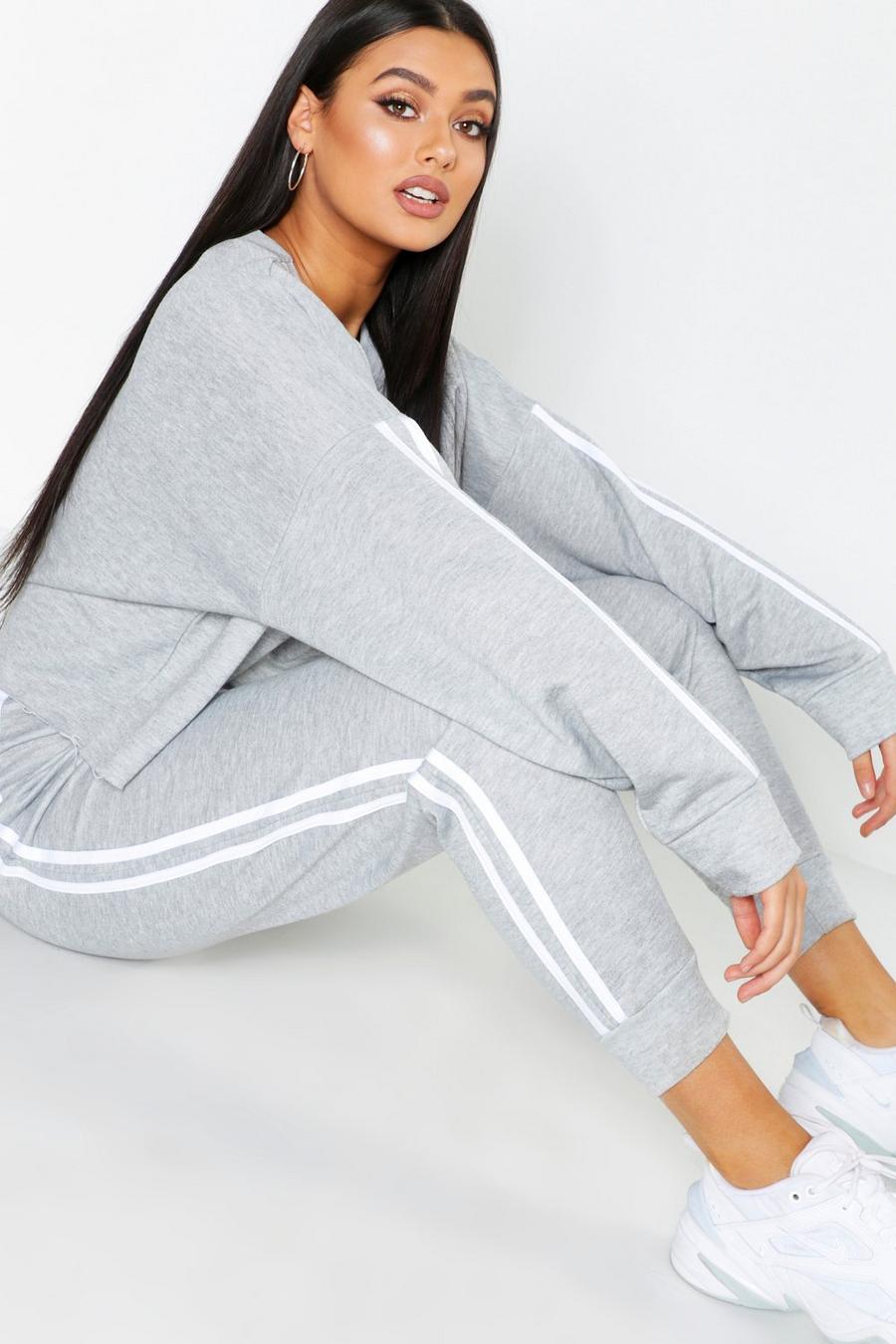 Grey Plus Side Stripe Sweat And Track Pants Set image number 1