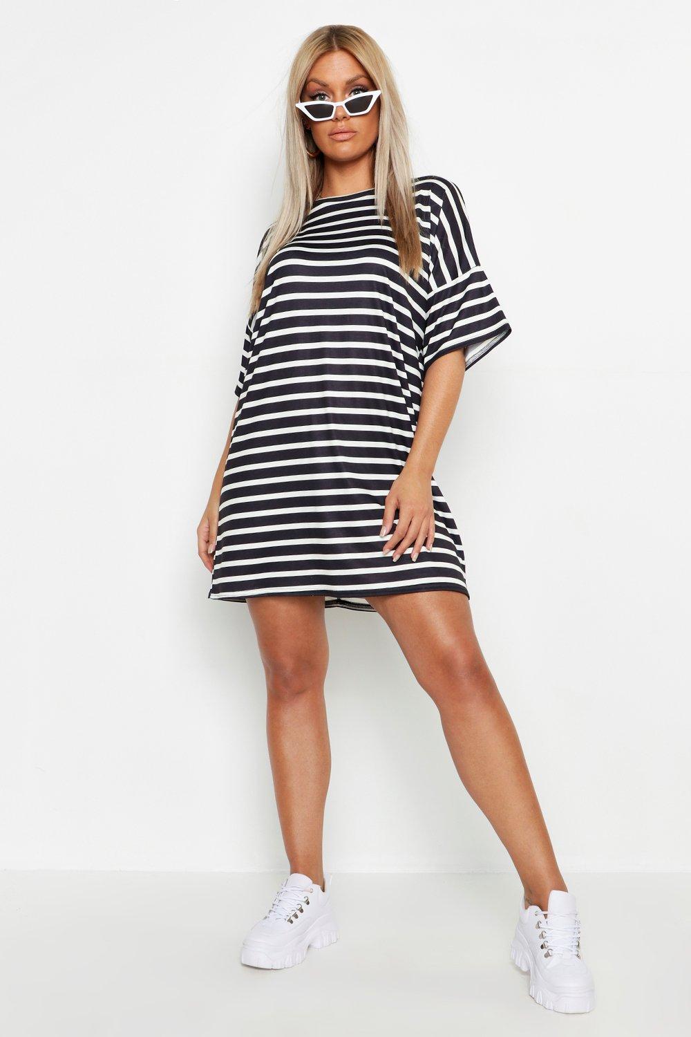 Plus Stripe Oversized T Shirt Dress boohoo