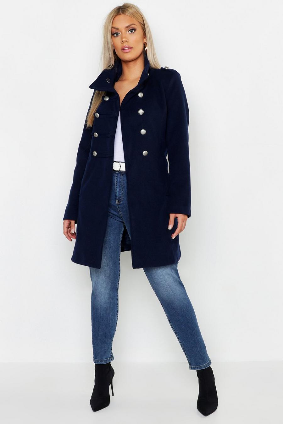 Navy Plus Military Wool Look Coat