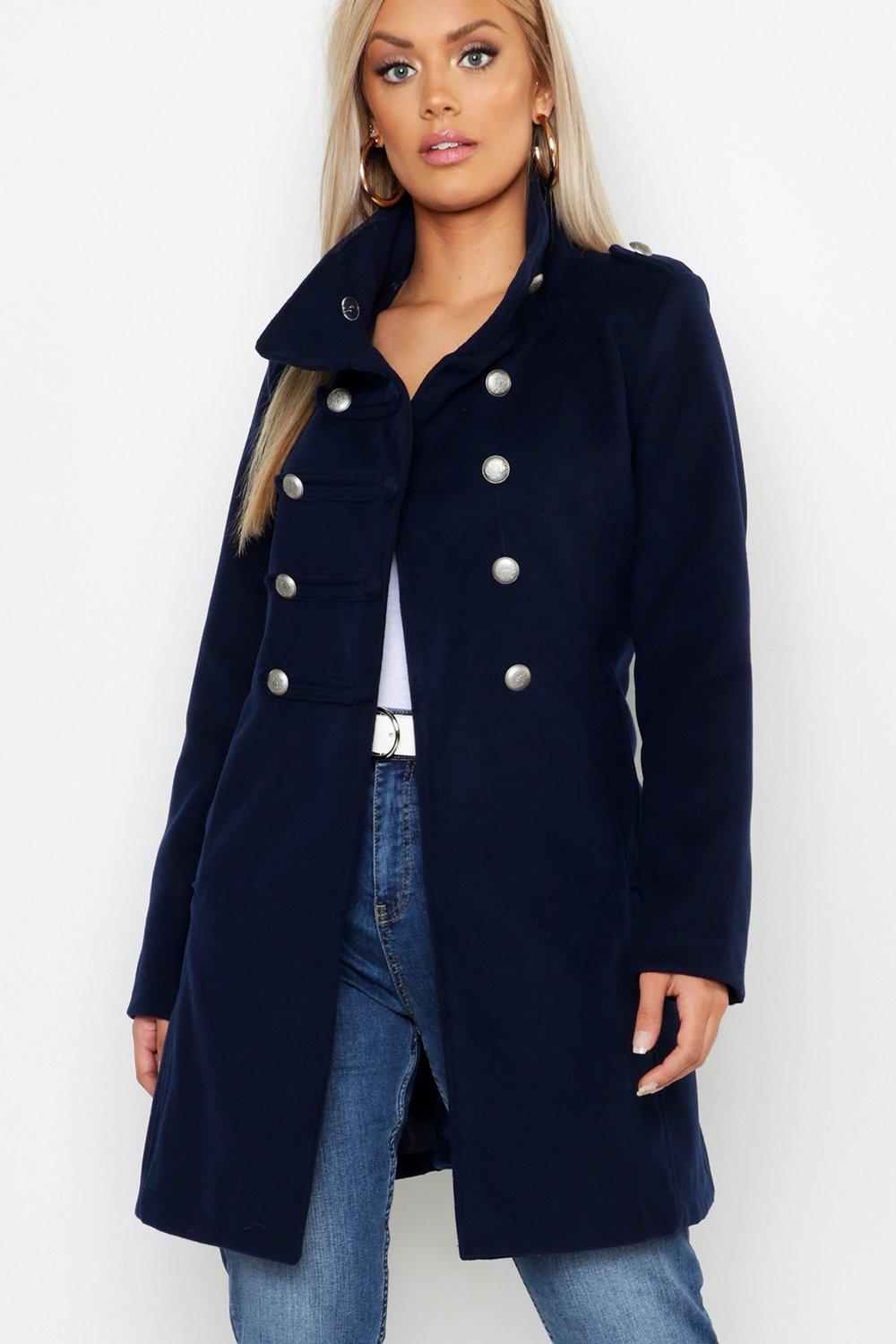 Navy wool military women's 2024 coat