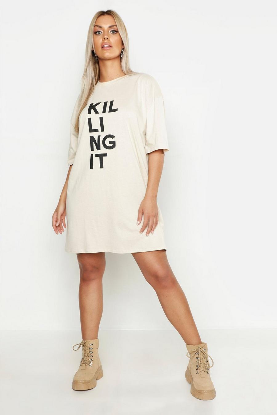 Plus T-Shirt-Kleid in Oversized-Passform mit „Killing It“-Slogan image number 1