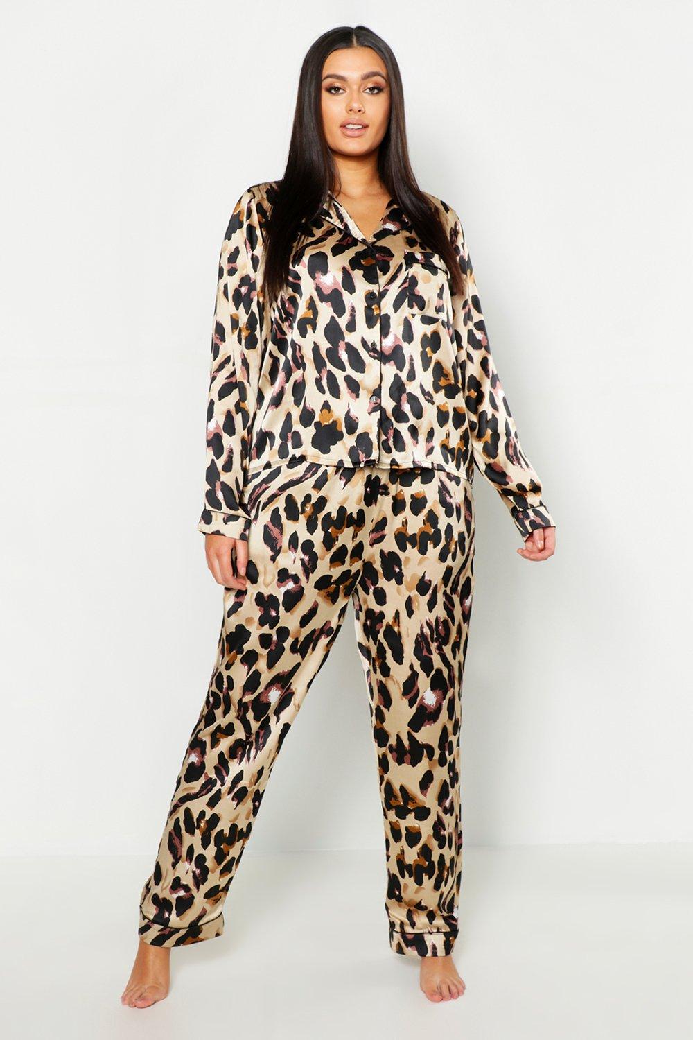 Vier versneller Vergevingsgezind Plus Satijnen Luipaardprint Pyjama Set | boohoo