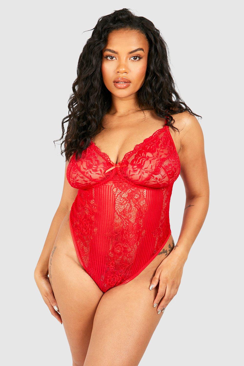 Plus Size Angelina Floral Lace Strappy Bodysuit