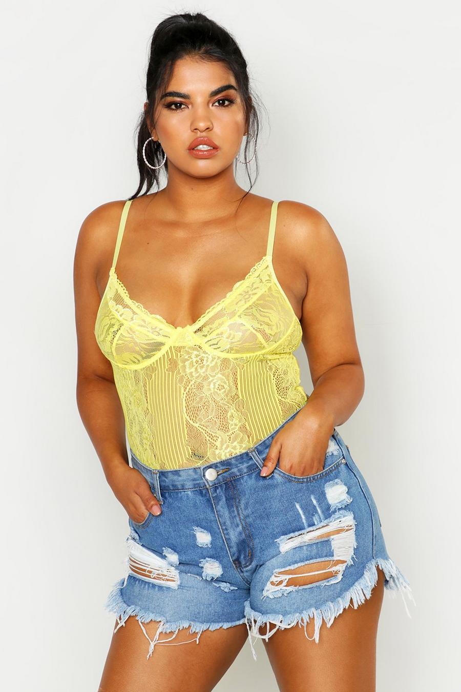 Yellow Plus Lace Bodysuit image number 1