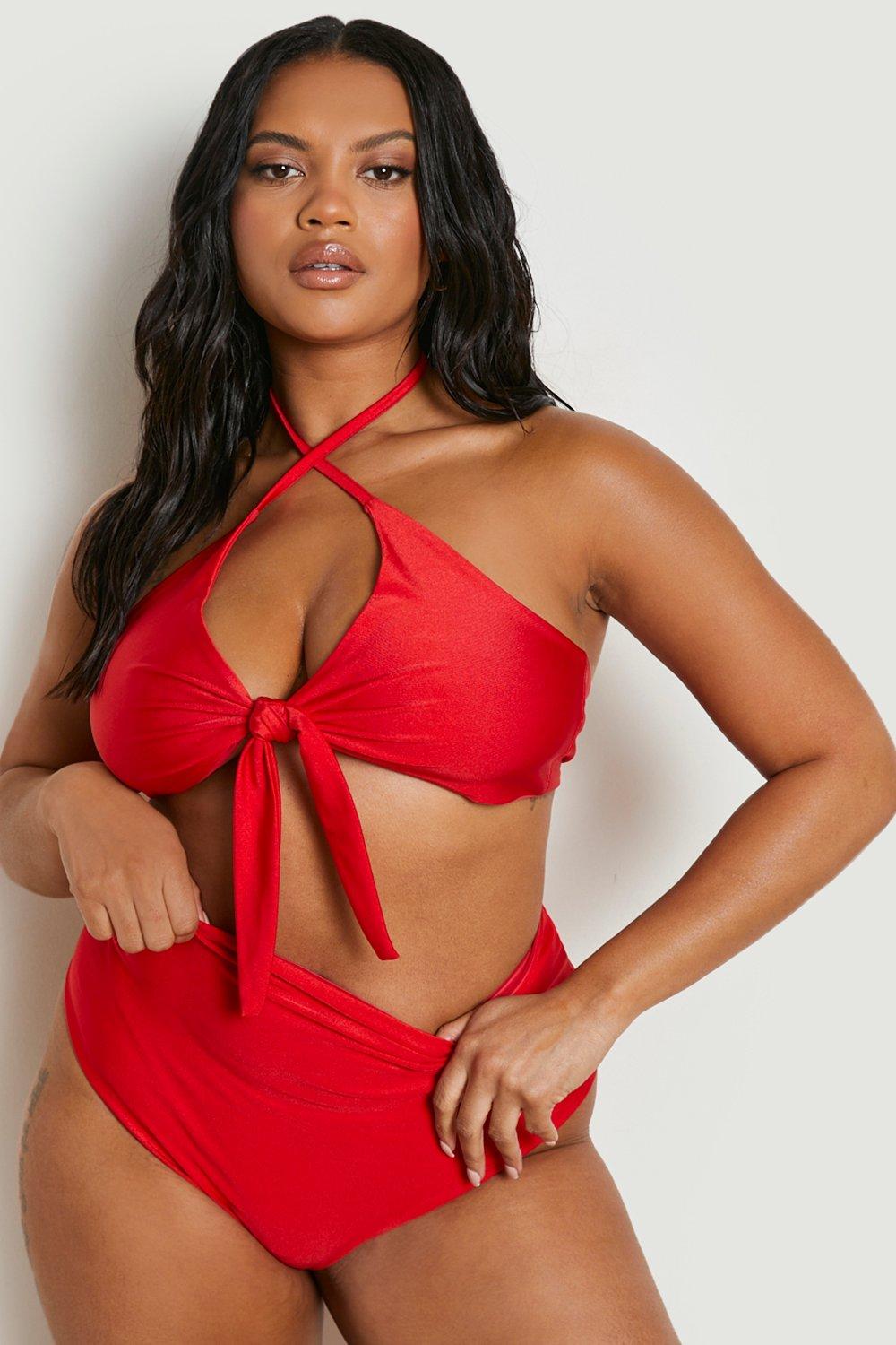 High waisted red bikini set sale