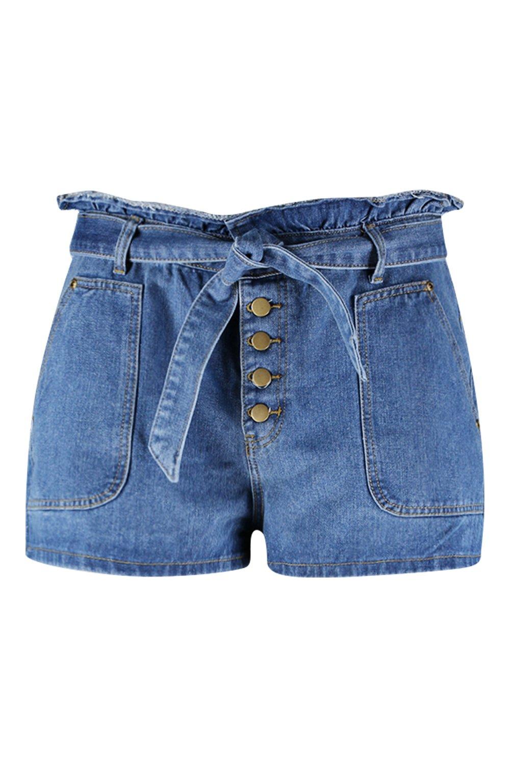 denim tie waist shorts