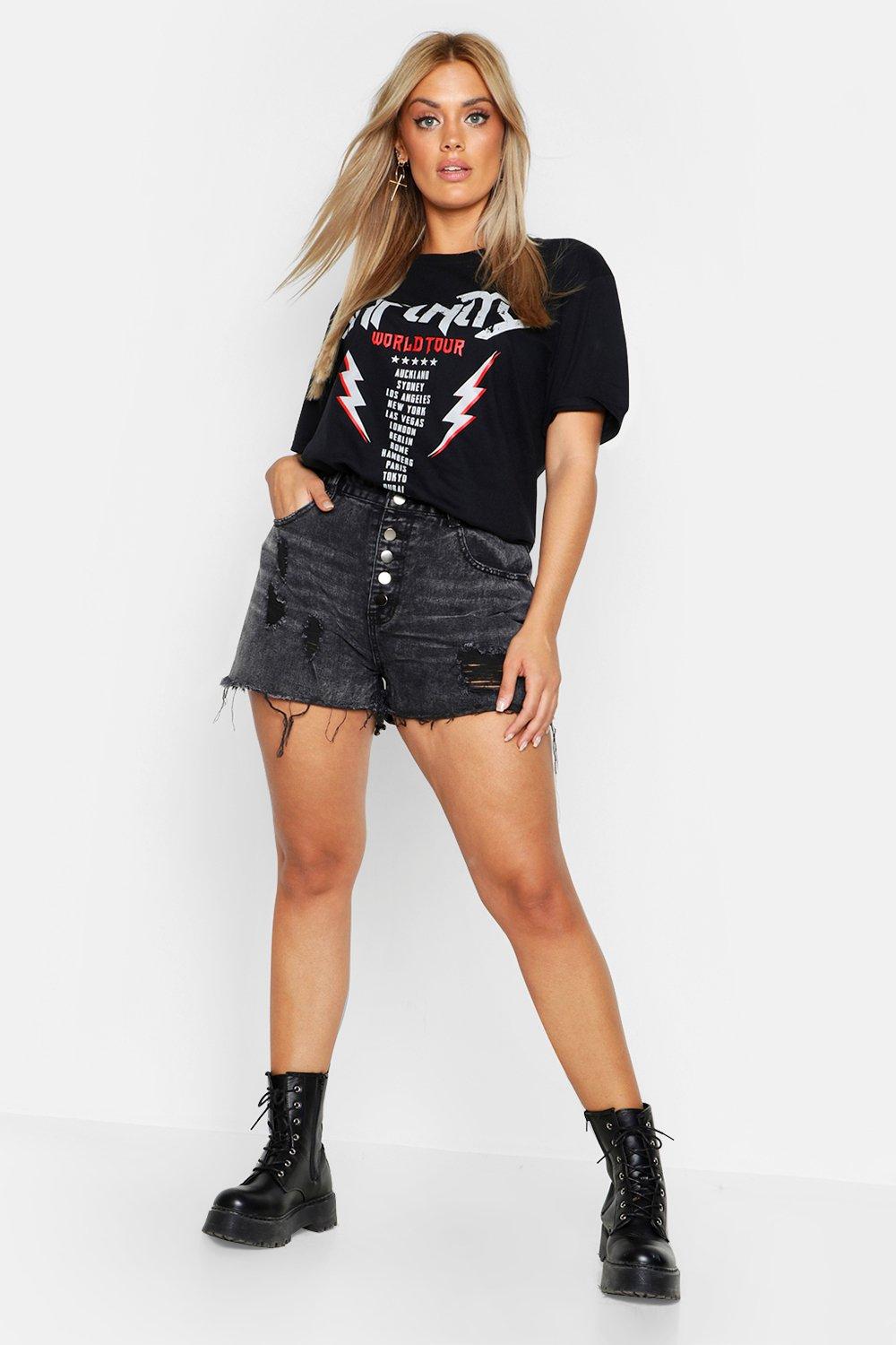 boohoo black denim shorts