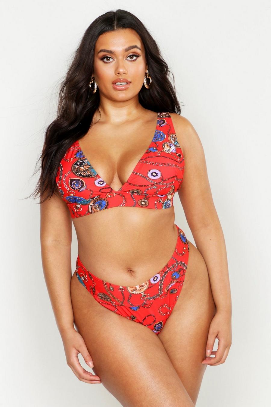 Red Plus - Mönstrad bikini med låg urringning och hög benskärning image number 1