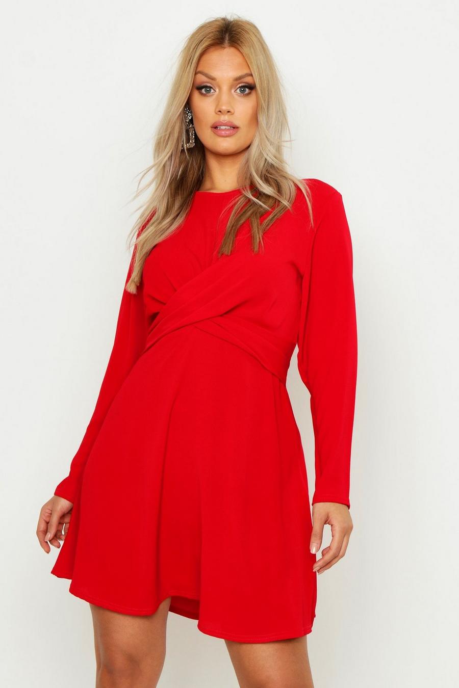 Red Plus Wrap Front Woven Skater Dress image number 1