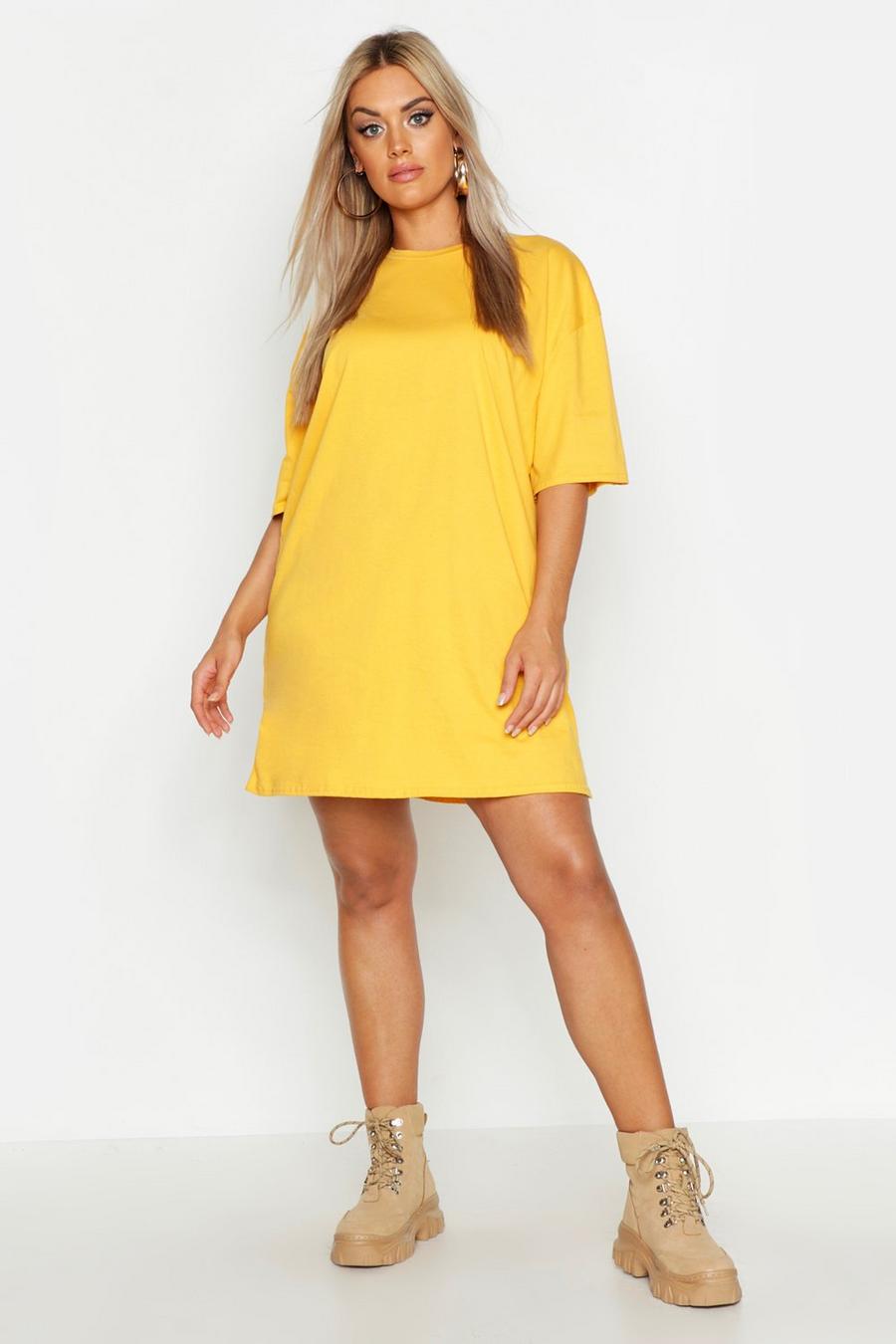 Mustard Plus Oversized Drop Armhole T-Shirt Dress image number 1
