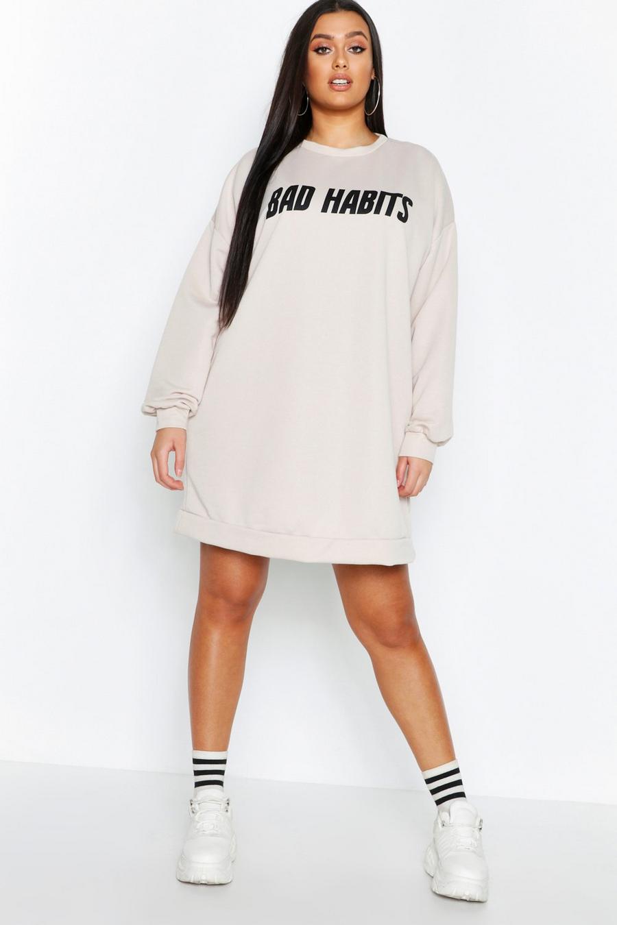 Vestido estilo sudadera con mangas largas con estampado "Bad Habits" Plus image number 1