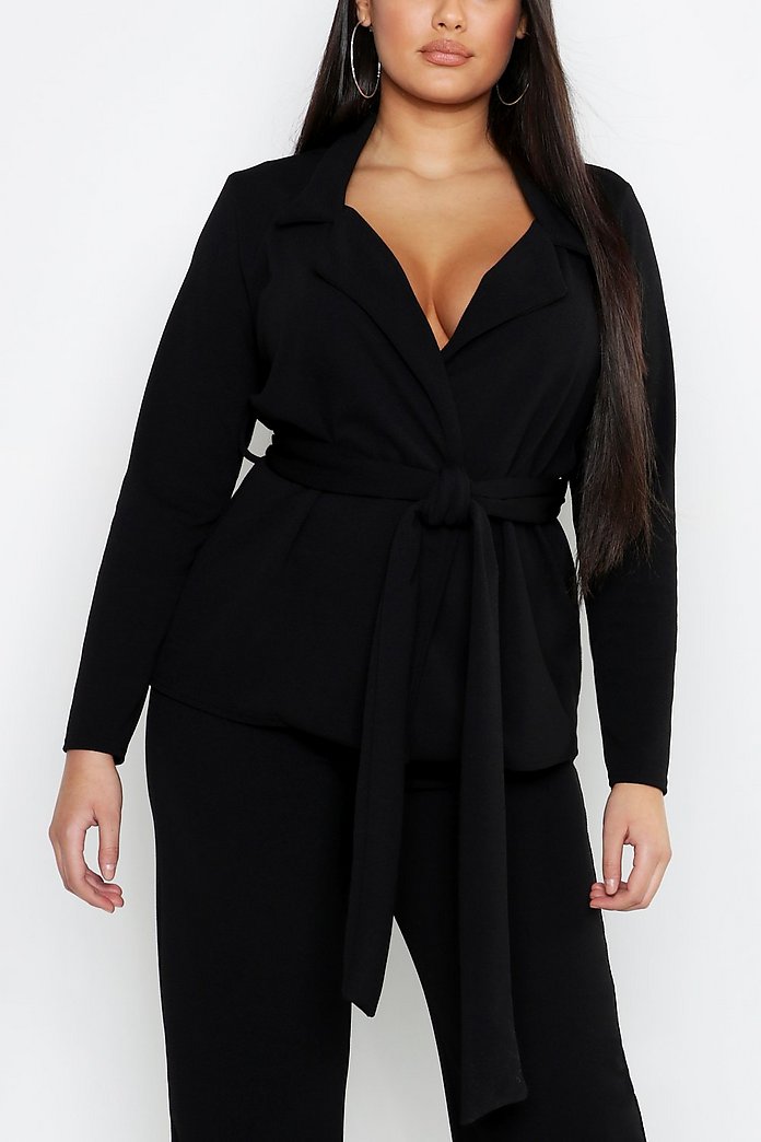 Ensemble blazer noué à la taille & pantalon coupe large Ensemble blazer noué à la taille & pantalon coupe large