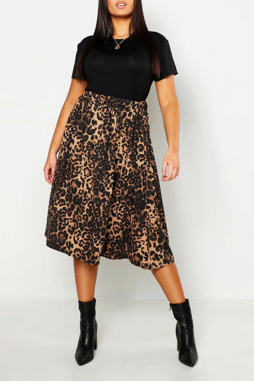 Leopard plus 2025 size skater skirt