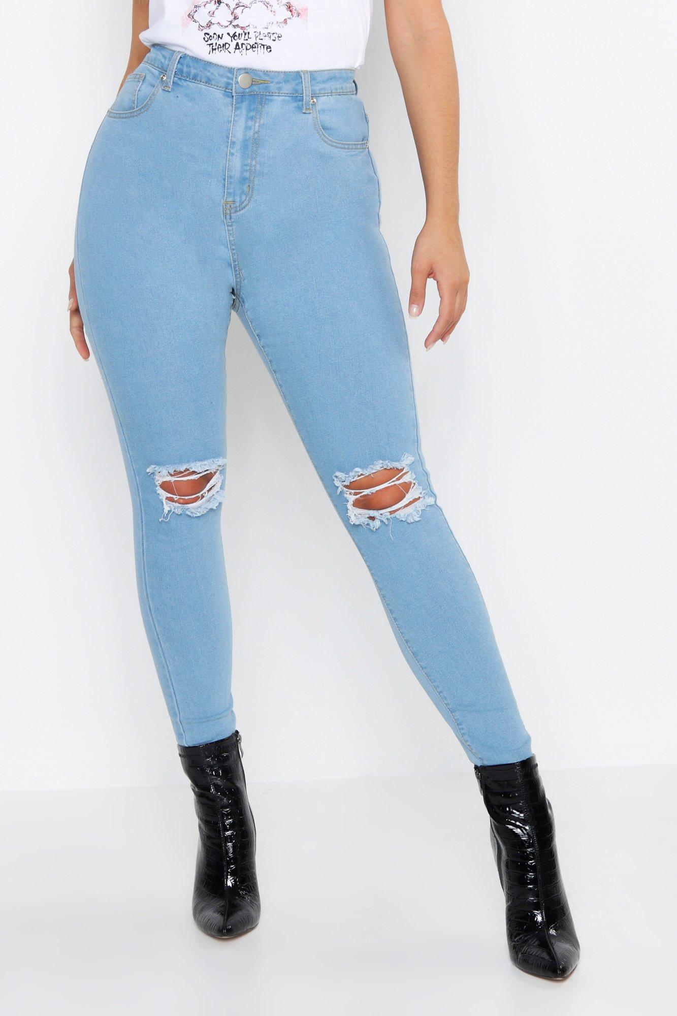 Petite Straight Skinny Distressed Jeans