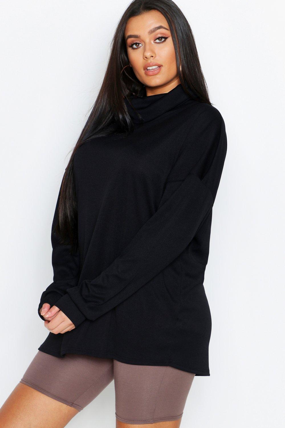 Plus Geripptes Rollkragen Top Aus Sweatshirt Stoff Boohoo