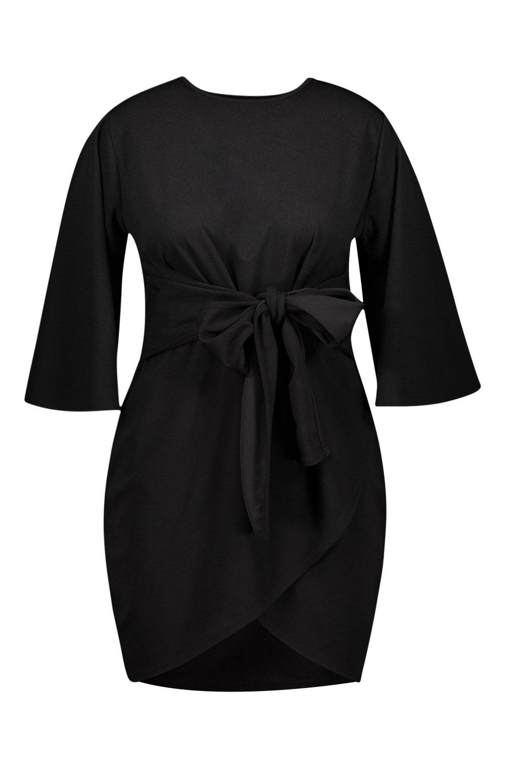 Plus Kimono Sleeve Tie Waist Wrap Dress ...