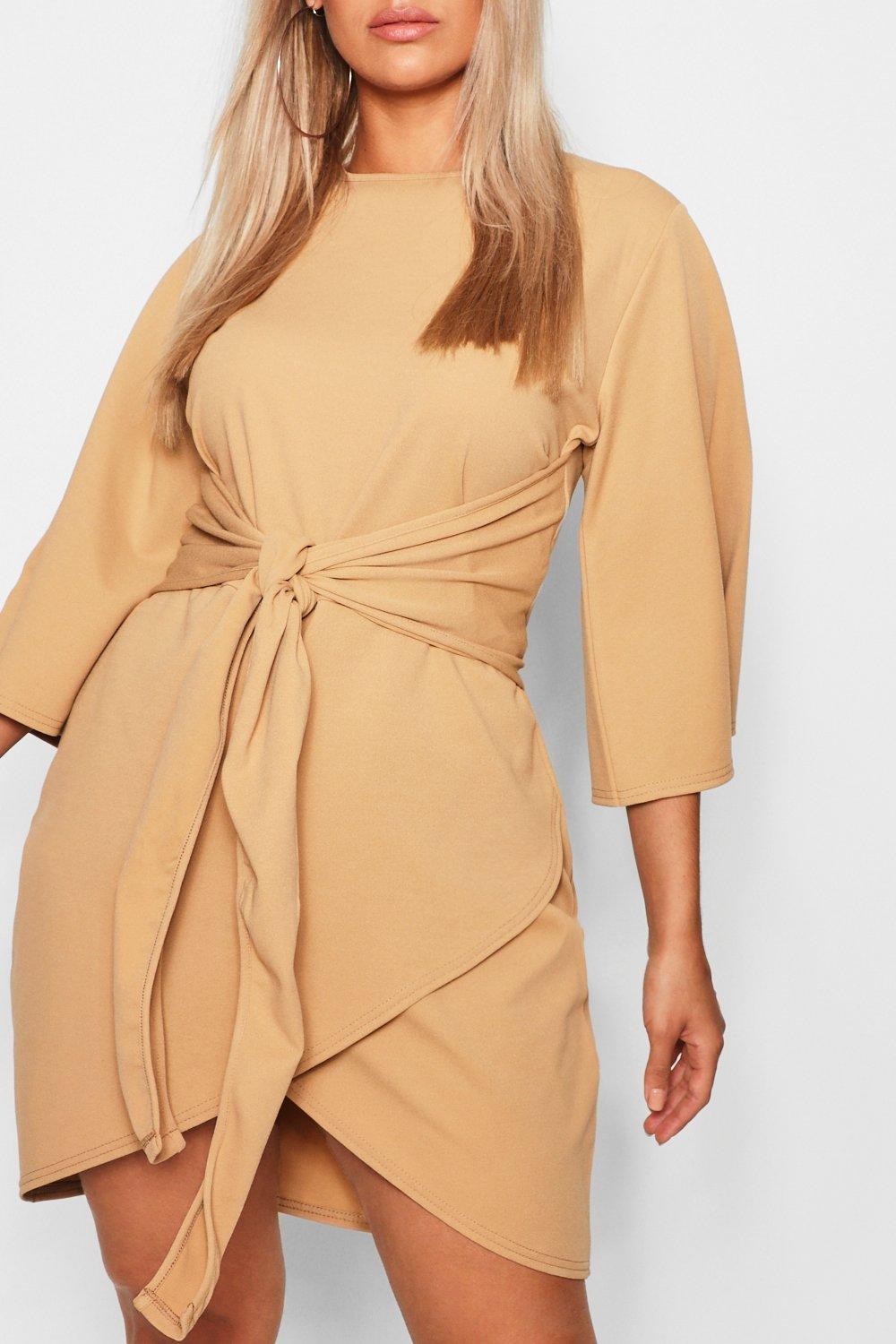 Plus Kimono Sleeve Tie Waist Wrap Dress ...