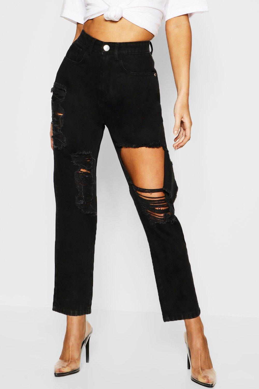 Distressed black hot sale mom jeans