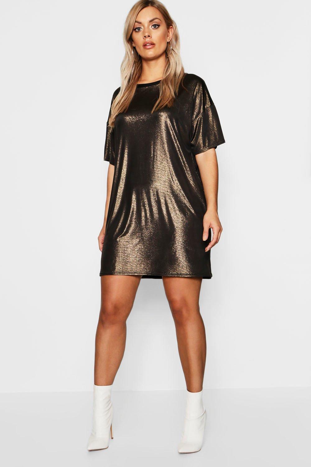 boohoo metallic spot dress