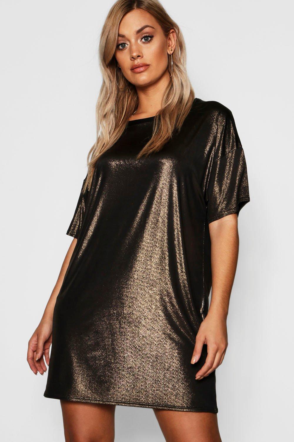 boohoo black and gold dress