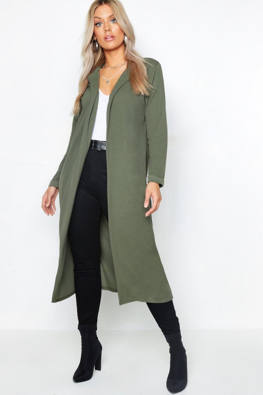 Khaki Plus Crepe Longline Duster Coat image number 1