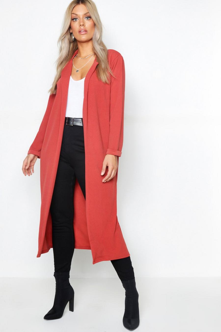 Womens  Crepe Duster Longline Blazer Jacket UK Size 8-16 