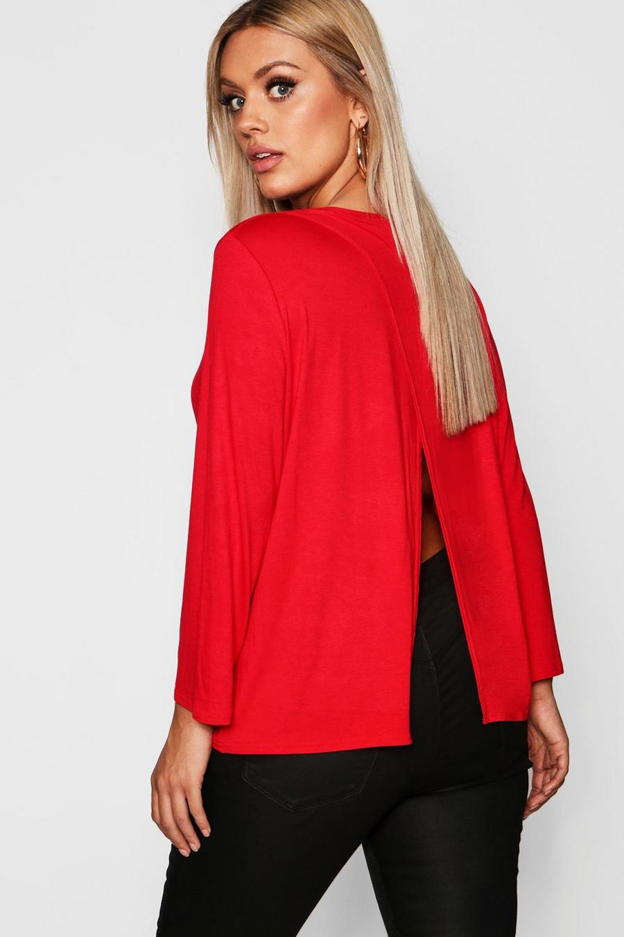 Plus Jersey Long Sleeve Open Back T-Shirt image number 1