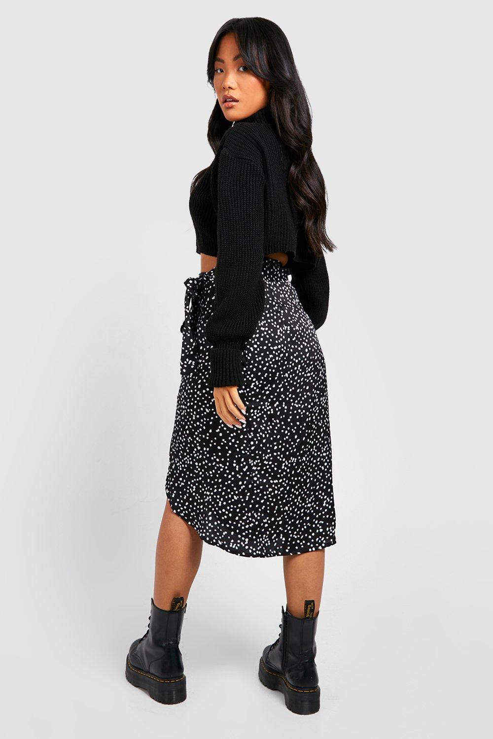 sweet society black satin wrap skirt her universe