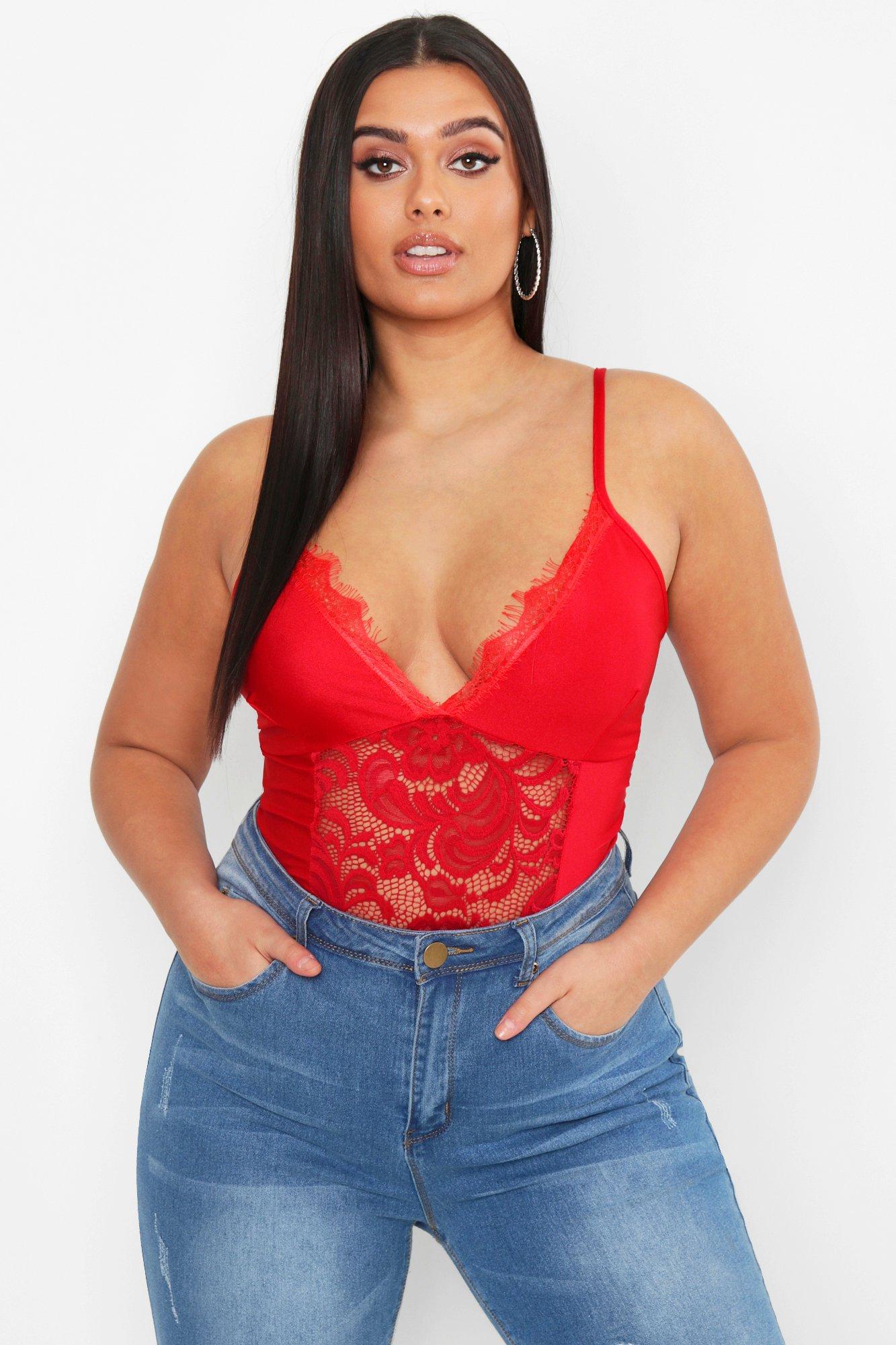 red satin bodysuit