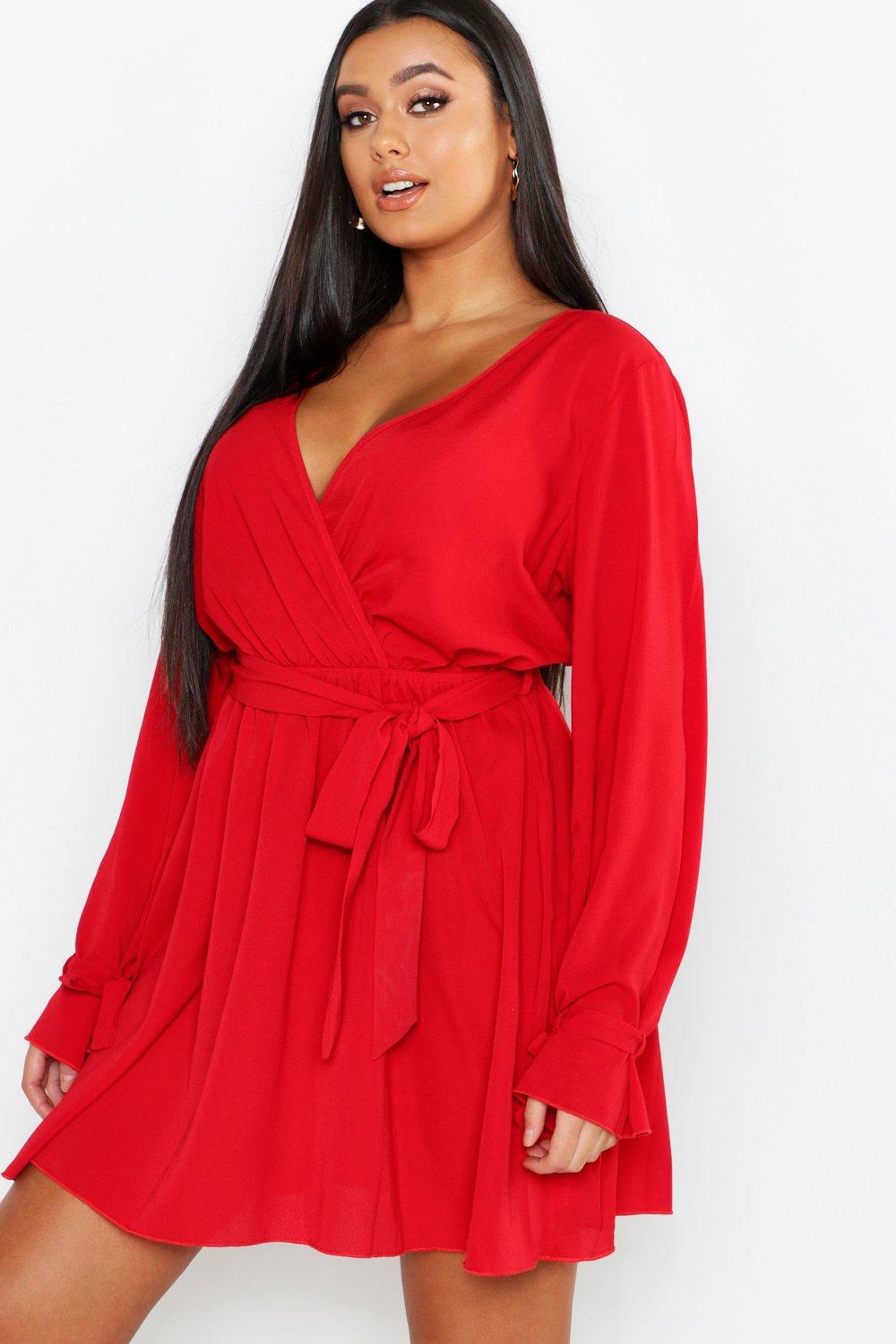 boohoo plus red dress