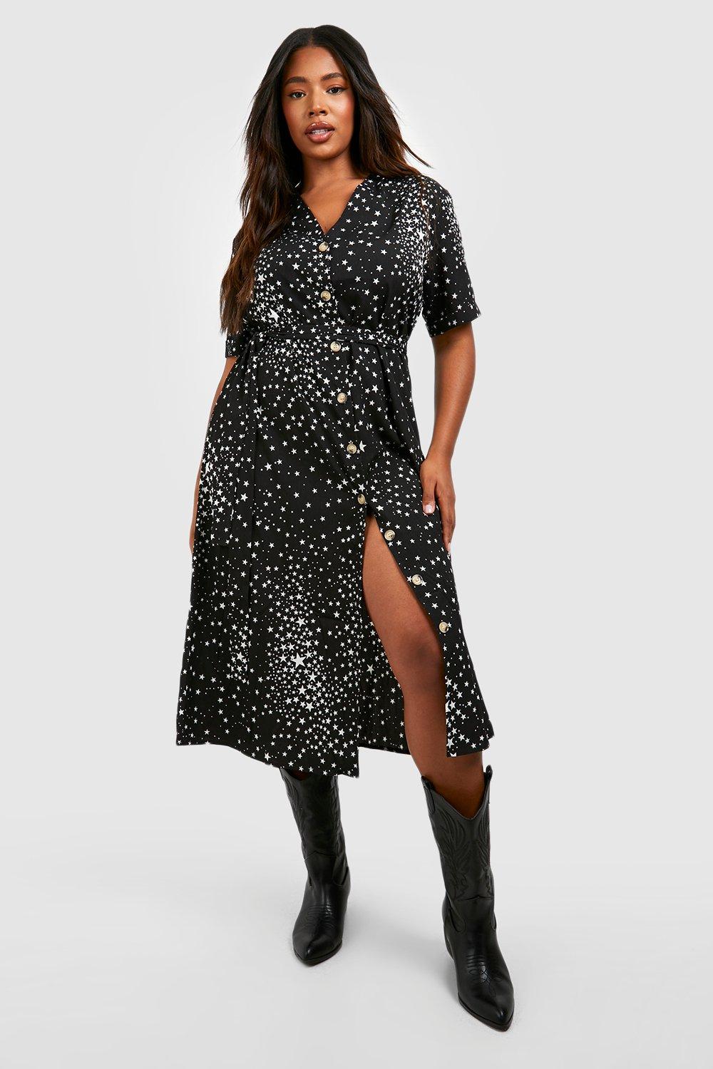 Warehouse star tree print midi outlet dress