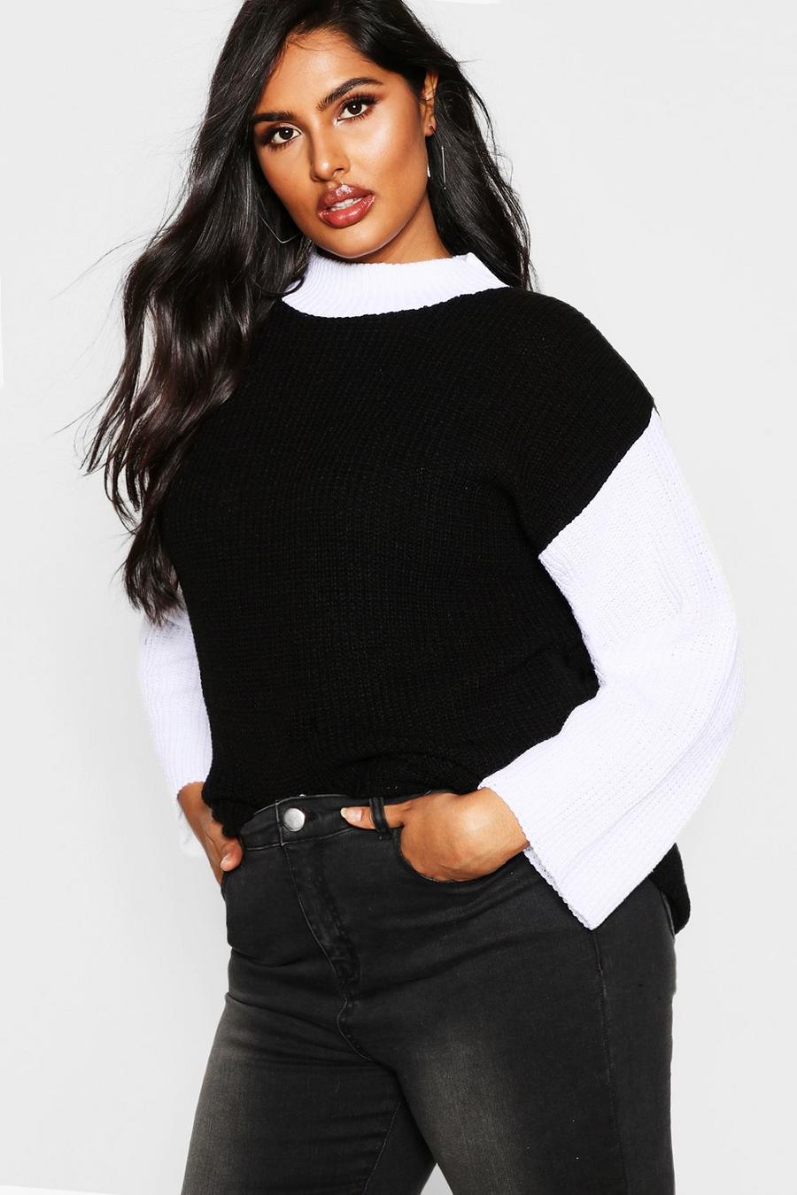 Plus Colour Block High Neck Jumper image number 1