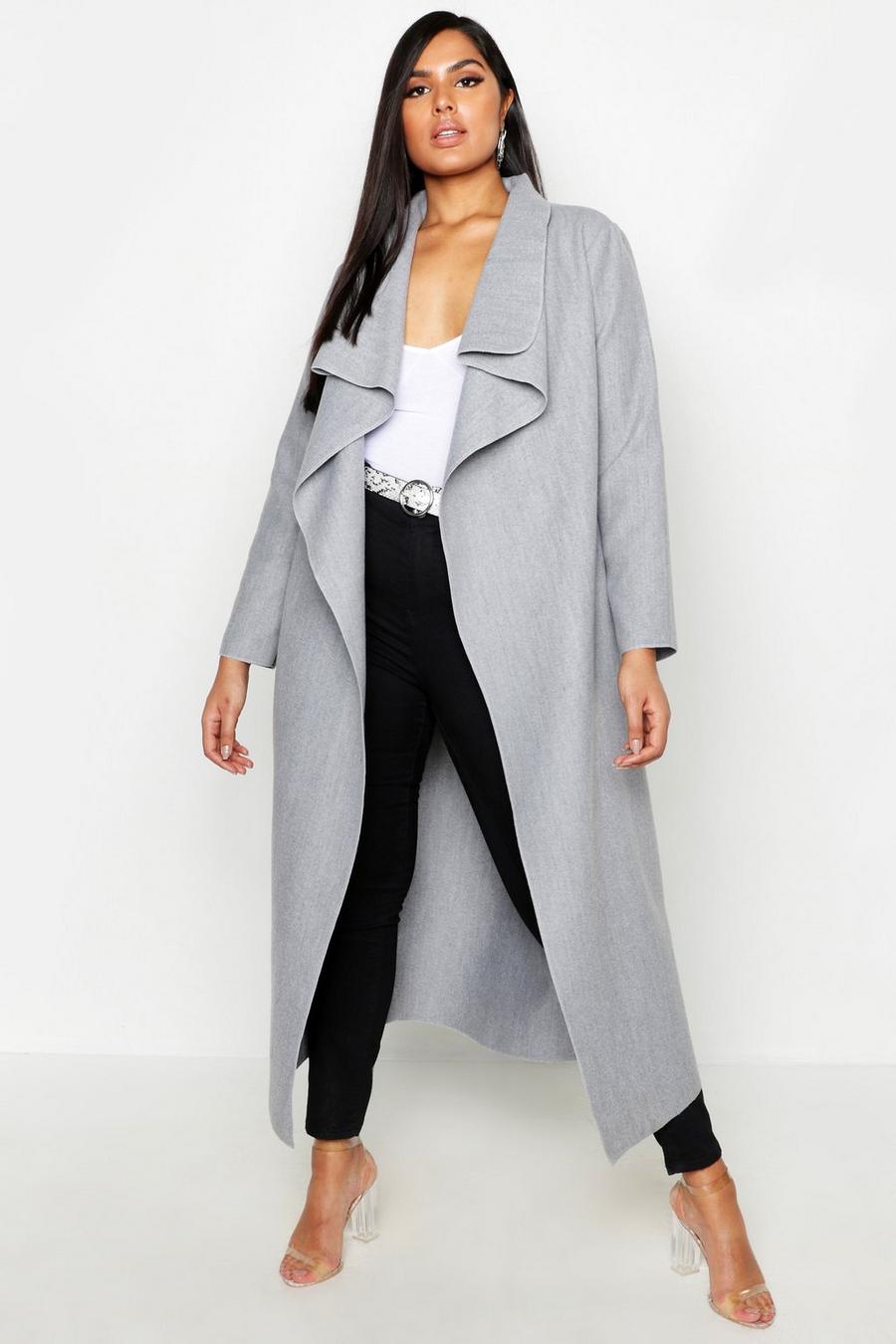 Grey Plus Maxi Length Wool Look Wrap Coat image number 1