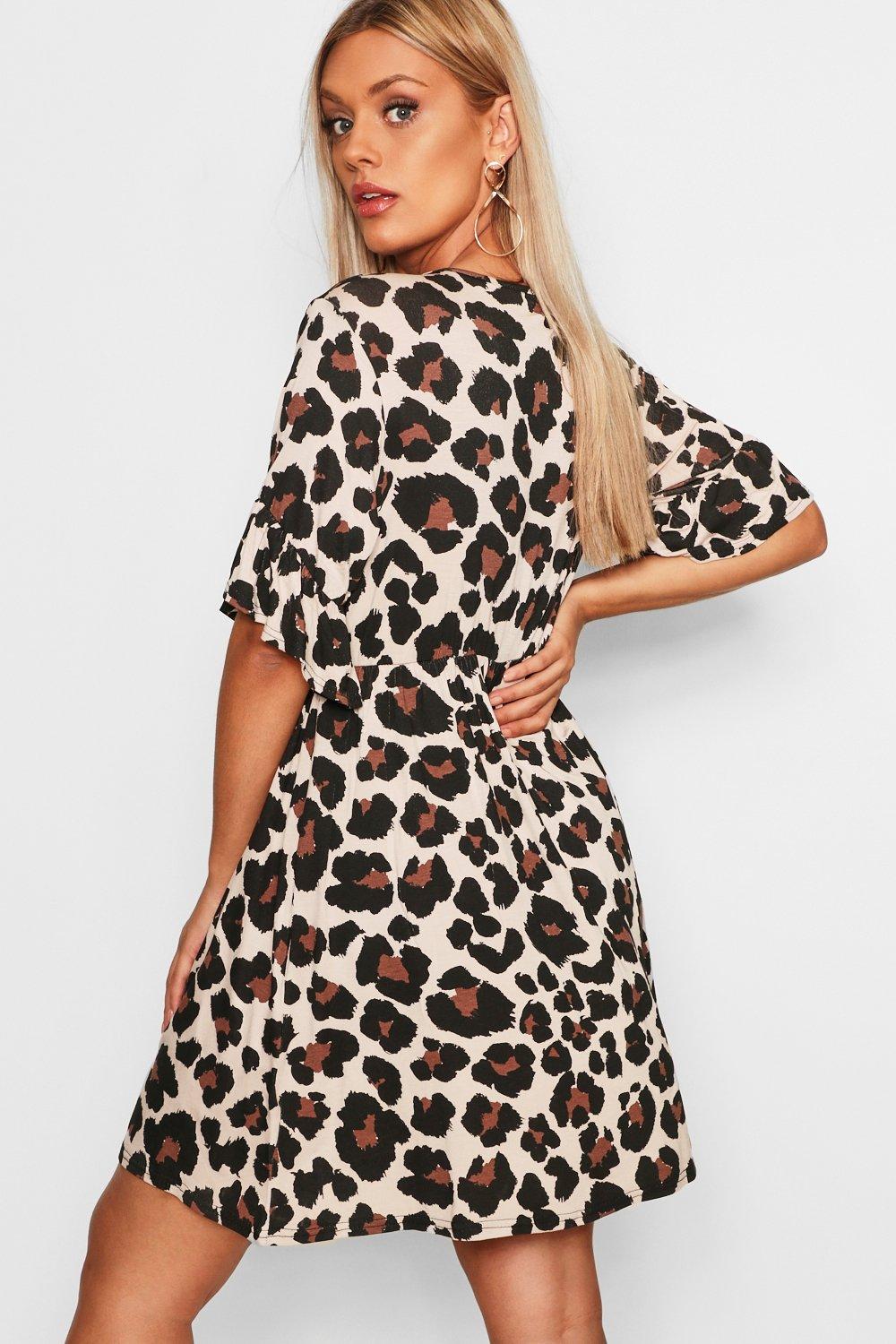 boohoo leopard print smock dress