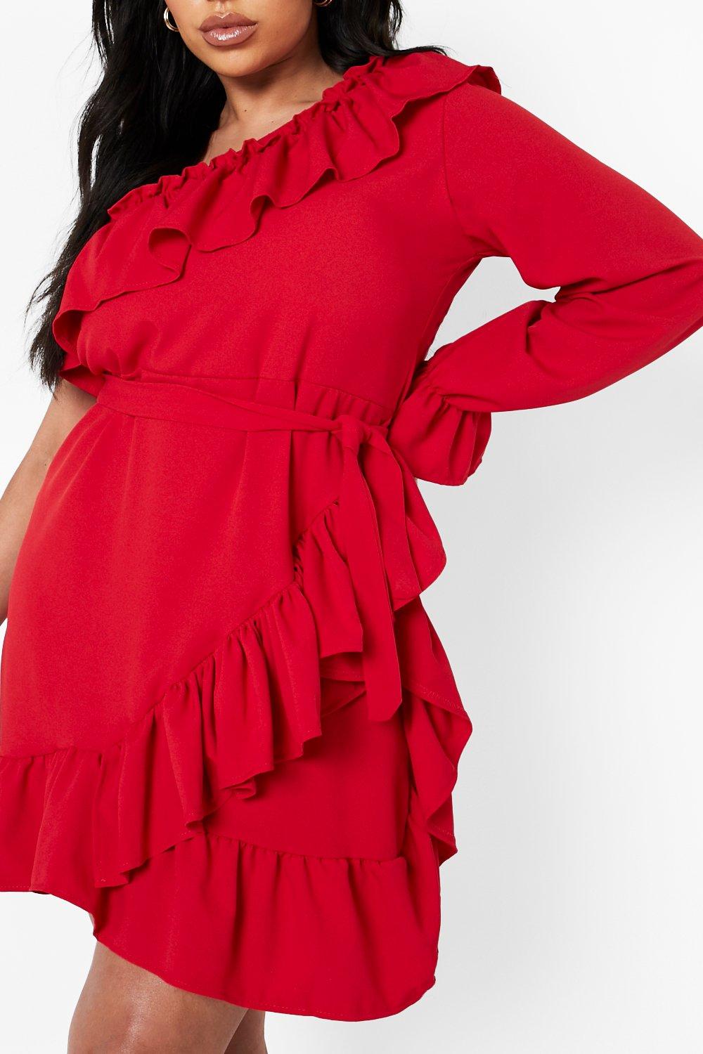 Plus size clearance red ruffle dress