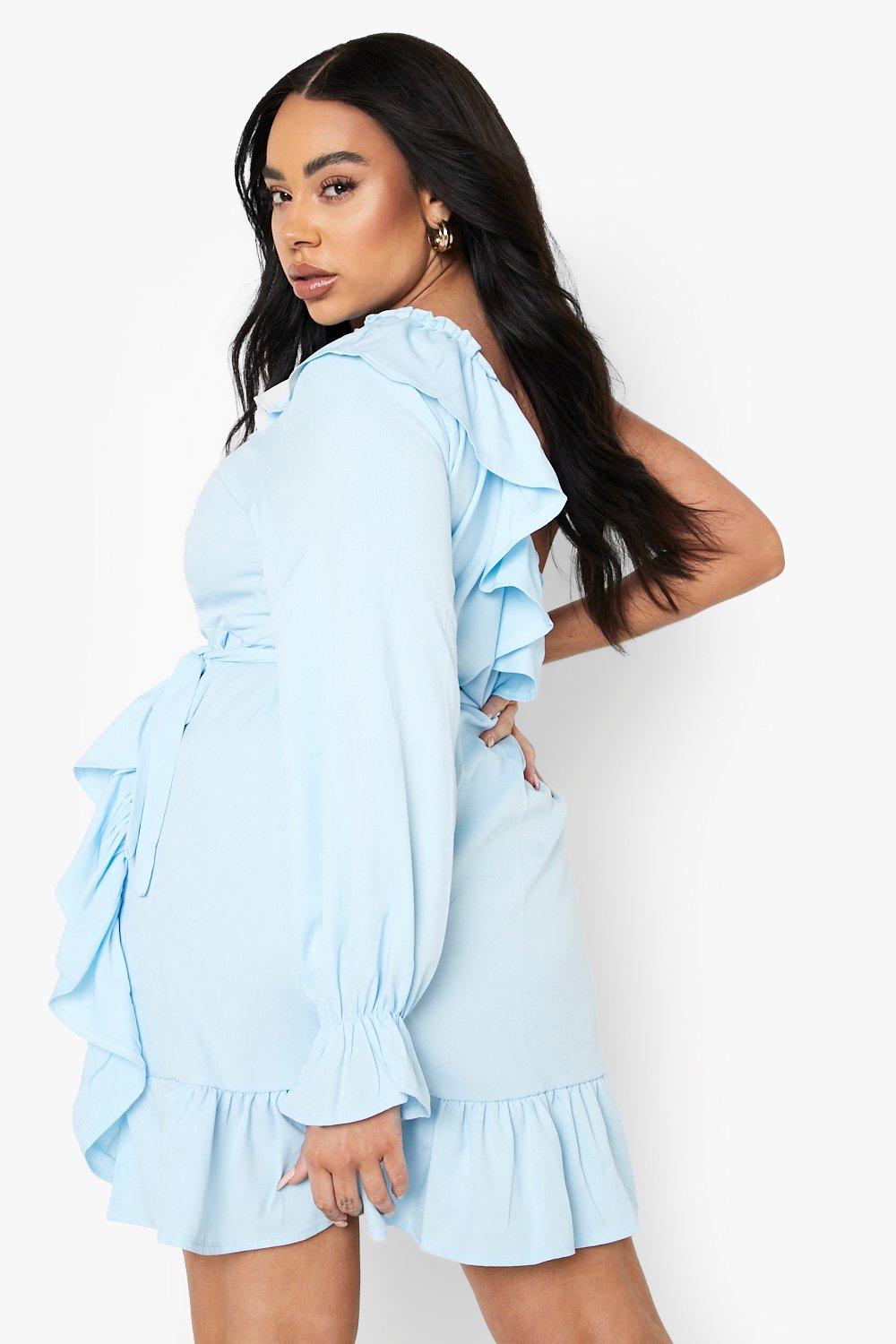 Plus One Shoulder Ruffle Tie Waist Dress boohoo