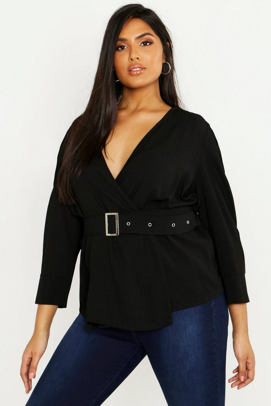 Plus Wrap Belted Woven Top image number 1