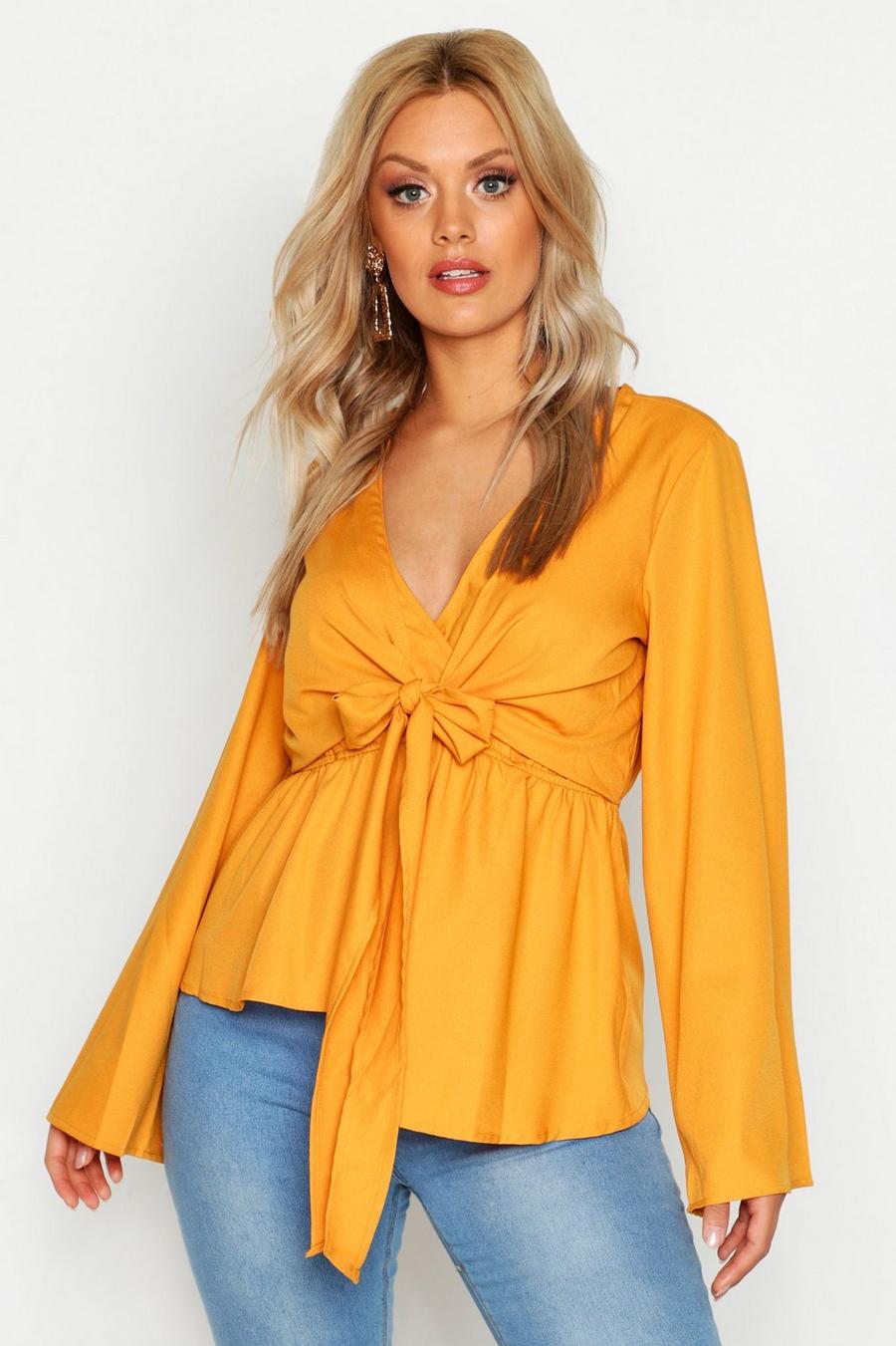 Mustard Plus Twist Front Blouse image number 1