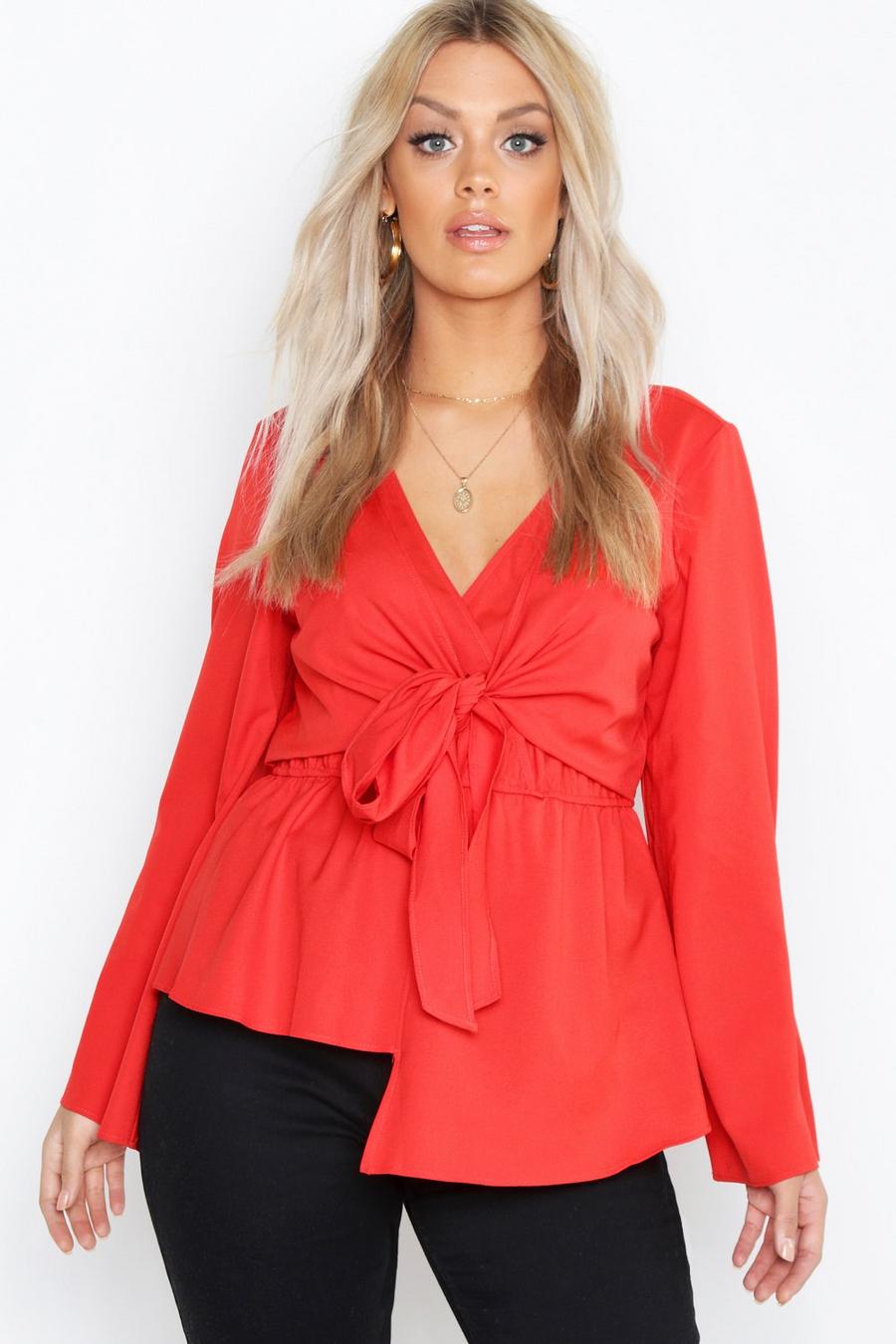 Red Plus Twist Front Blouse image number 1