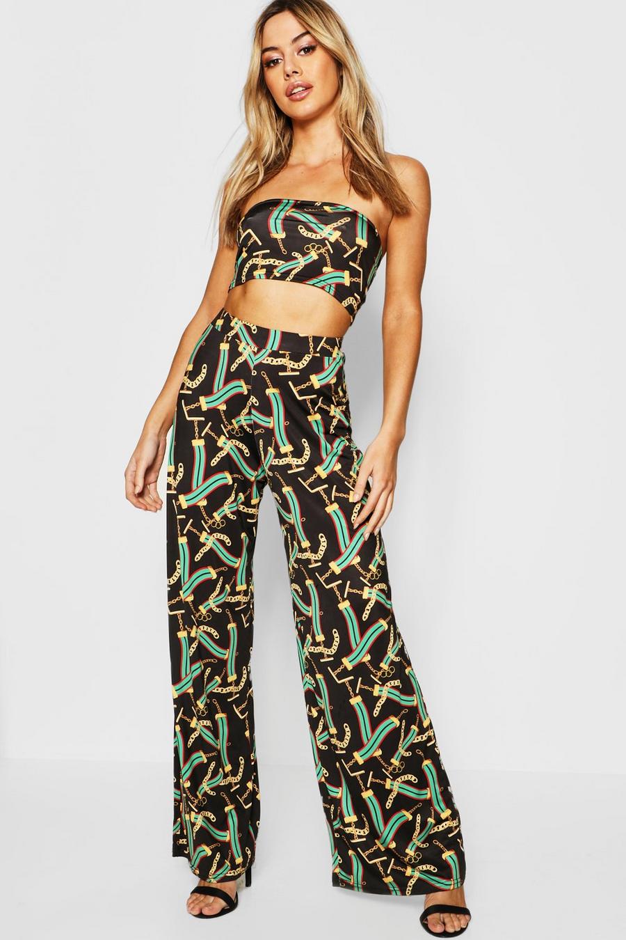 Petite Chain Print Bandeau & Pants Co-Ord image number 1