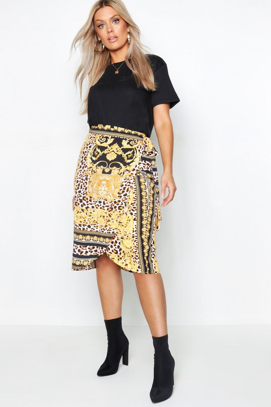 Plus Wrap Leopard & Chain Midi Skirt image number 1