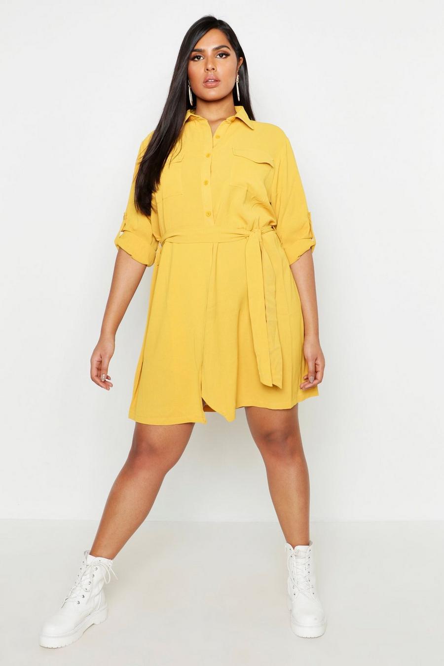 Mustard Plus Utility Tie Front Woven Shirt Dress image number 1