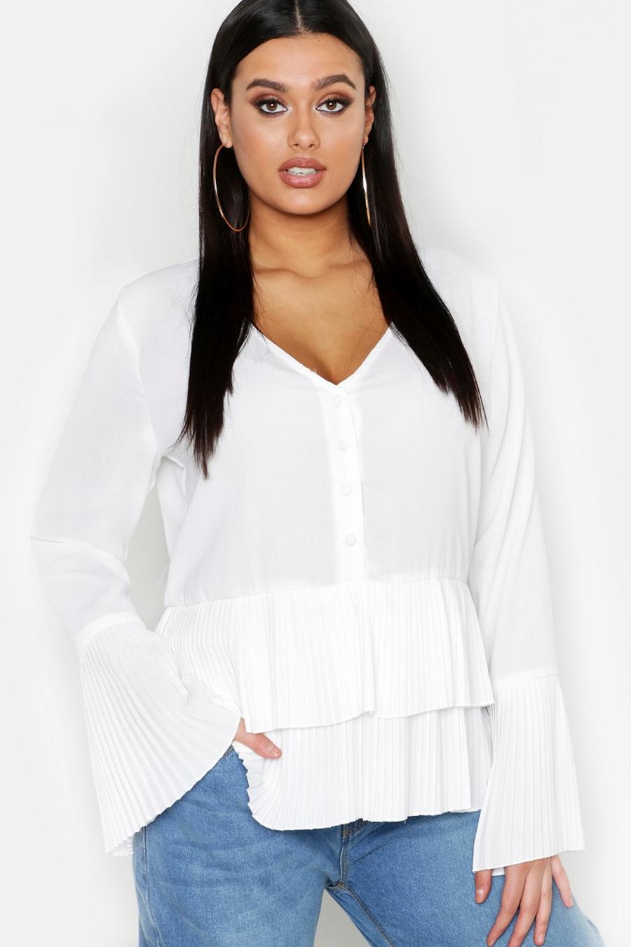 Ivory Plus Pleated Hem Button Front Blouse image number 1