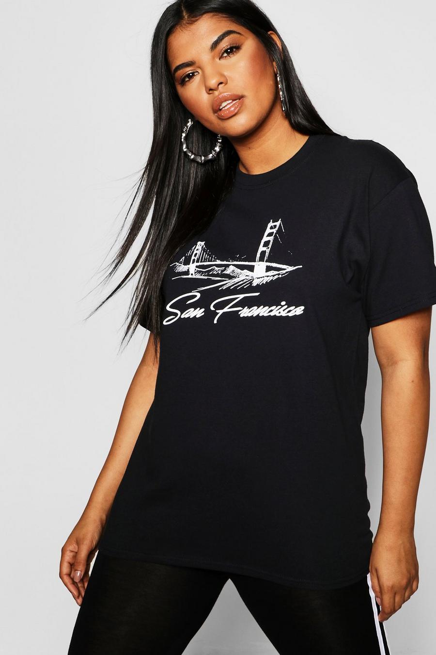 Plus T-Shirt mit schwarz-weißem San Francisco Slogan image number 1