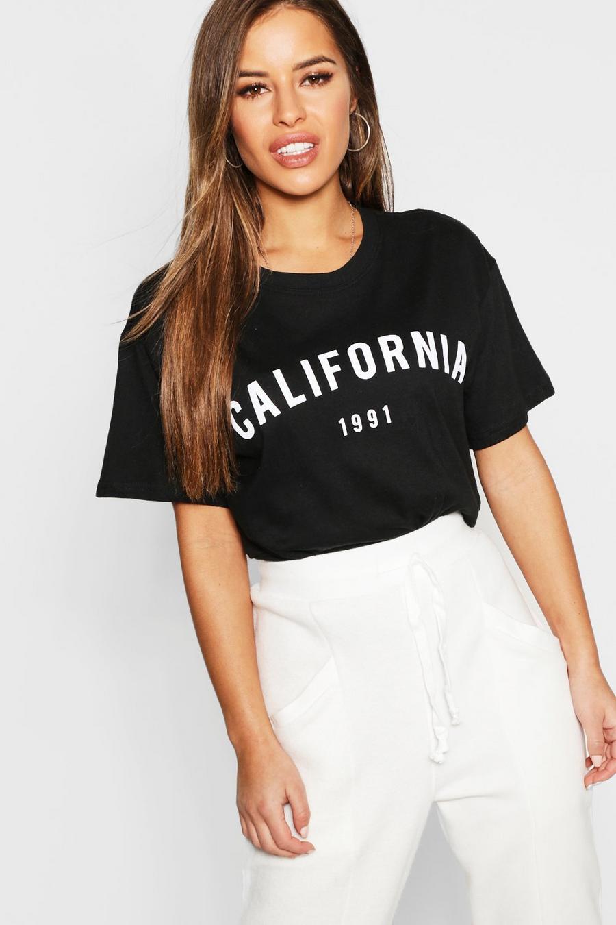 Petite T-Shirt mit California Slogan, Schwarz image number 1