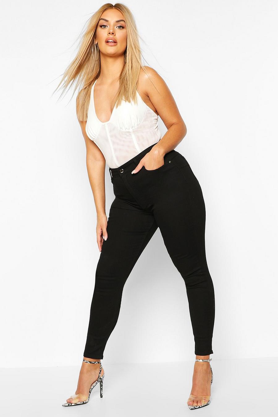 Black Plus - Skinny butt shaper jeans med mellanhög midja image number 1
