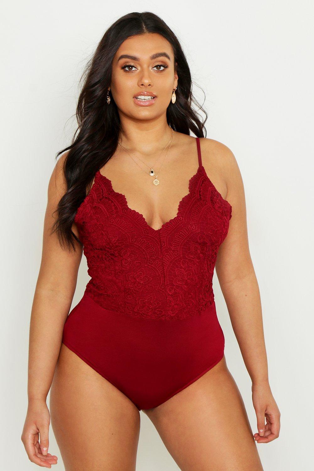 Womens Premium Lace Bodysuit - Red - Xs, Red, £18.00