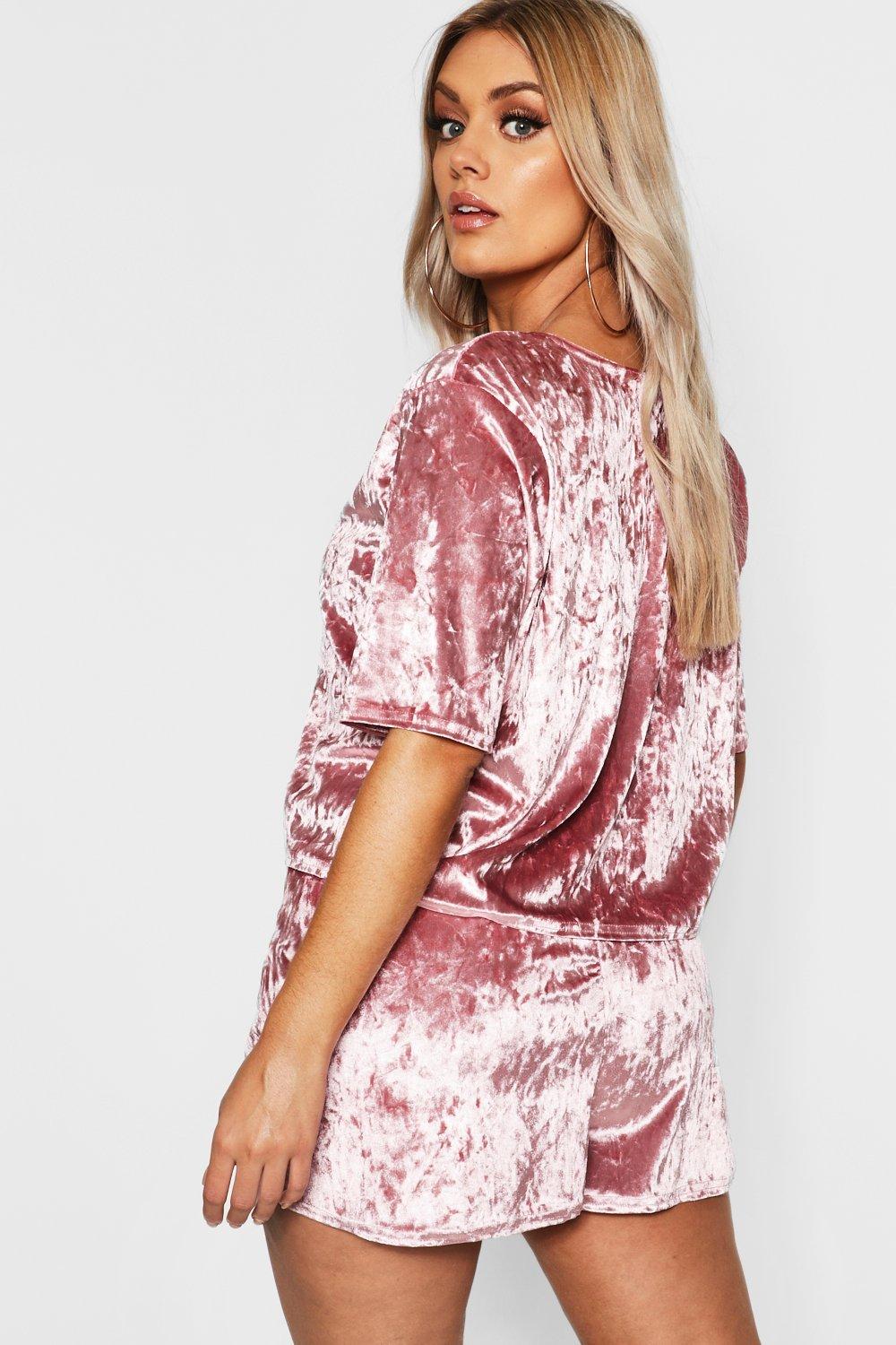 Crushed velvet pyjama short set sale