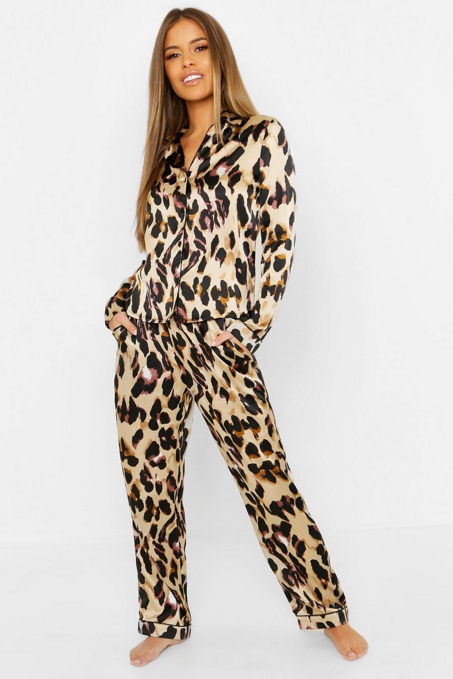 Petite Satin Pyjama-Set mit Leopardenprint, Leopard multi